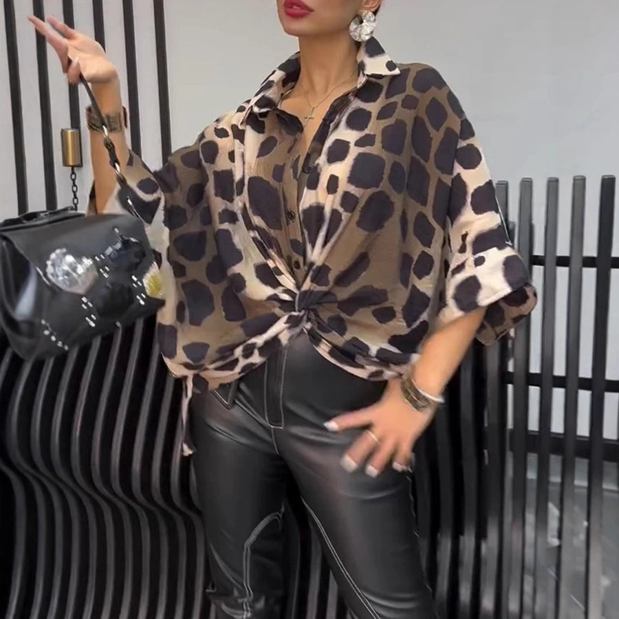 Women's Blouse Long Sleeve Blouses Casual Elegant Leopard