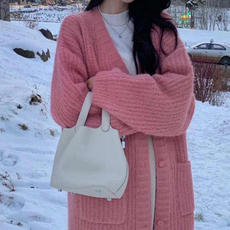 Korean Style Lazy Style Sweater Coat Autumn and Winter New Loose plus size Thickened Long   Knitted Cardigan for Women