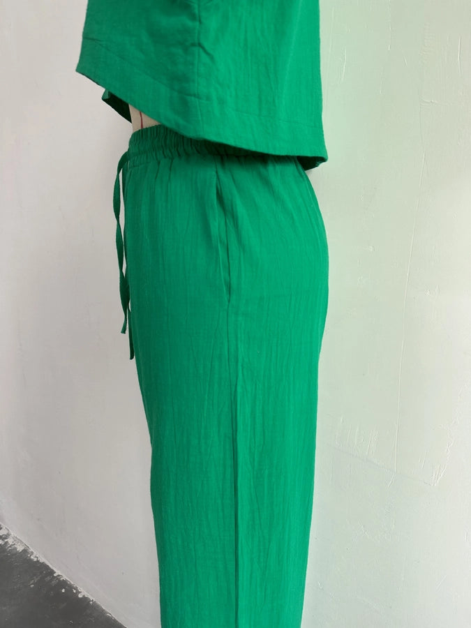 women's simple style solid color polyester button pants sets