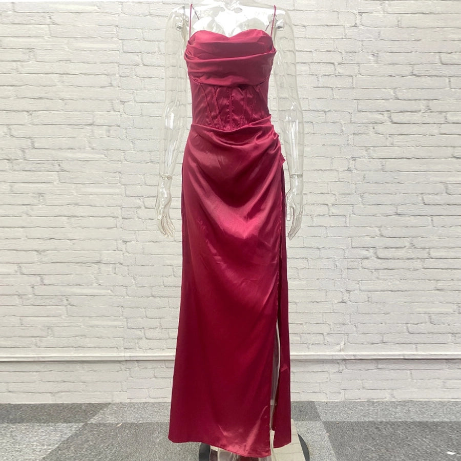 Women's Party Dress Elegant Sexy Strap Strapless Pleated Sleeveless Solid Color Midi Dress Banquet Cocktail Party