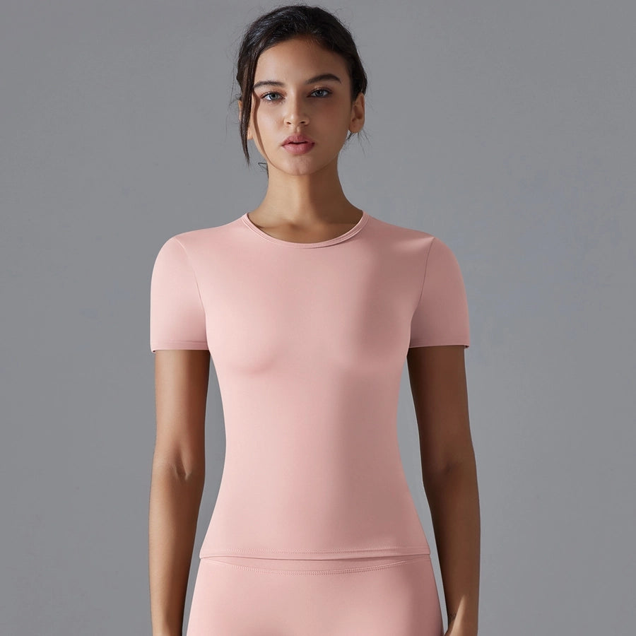 Simple Style Solid Color Nylon Round Neck Active Tops T-shirt