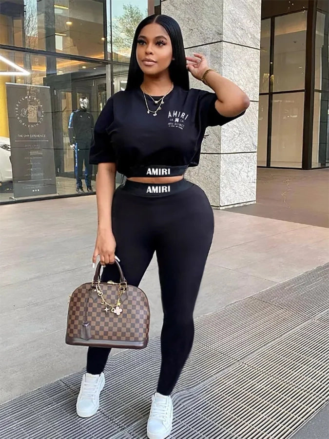 Holiday Women's Streetwear Letter Polyester Pants Sets Pants Sets