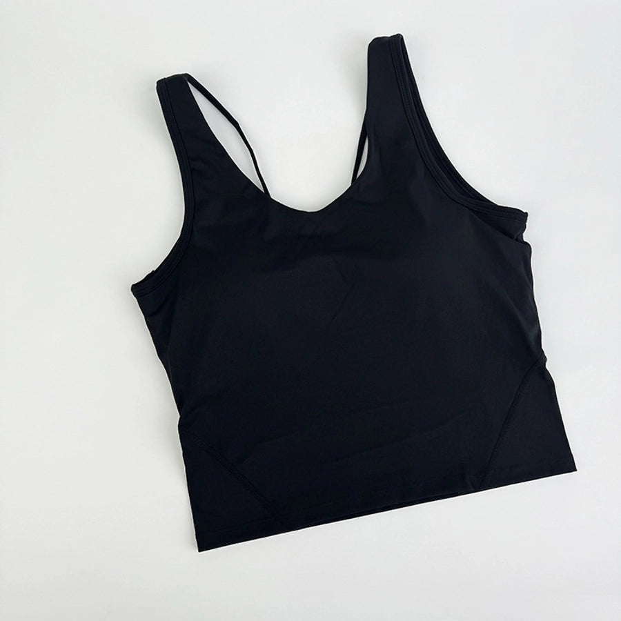 sports solid color nylon u neck active tops vest