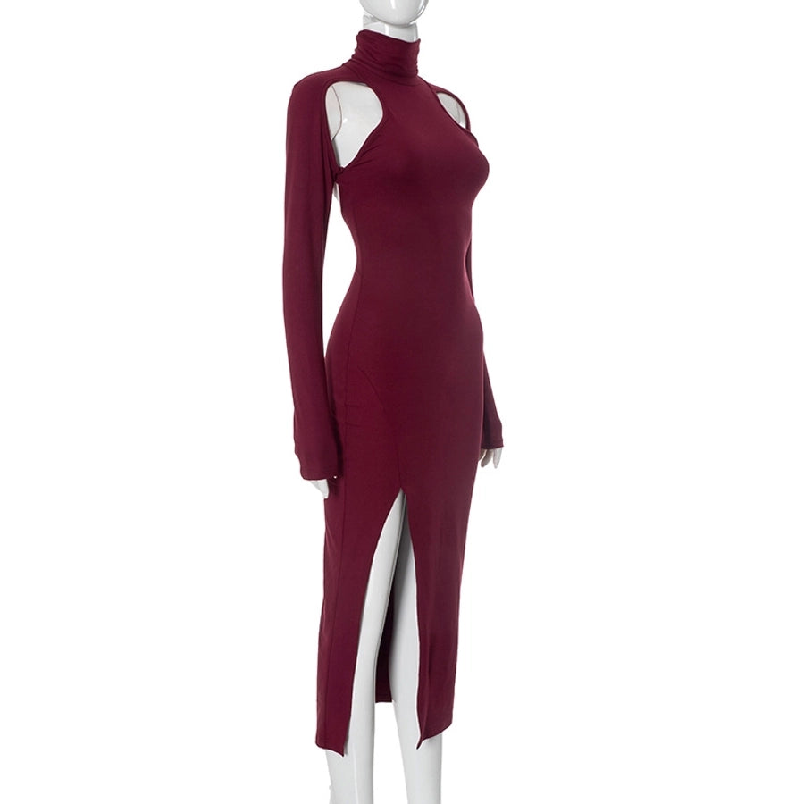 Women's Sheath Dress Sexy Turtleneck Long Sleeve Solid Color Maxi Long Dress Cocktail Party
