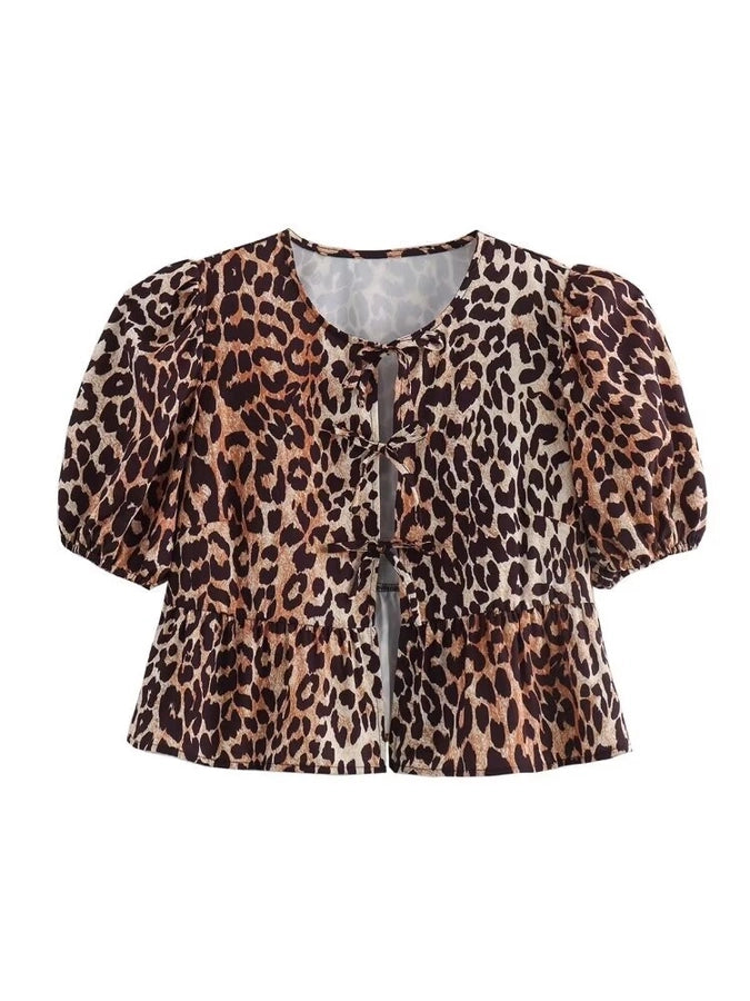 Women's Blouse Short Sleeve Blouses Printing Sexy Streetwear Leopard