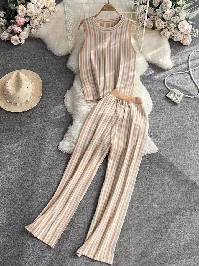 Daily Women's Casual Stripe Polyester Pants Sets Pants Sets