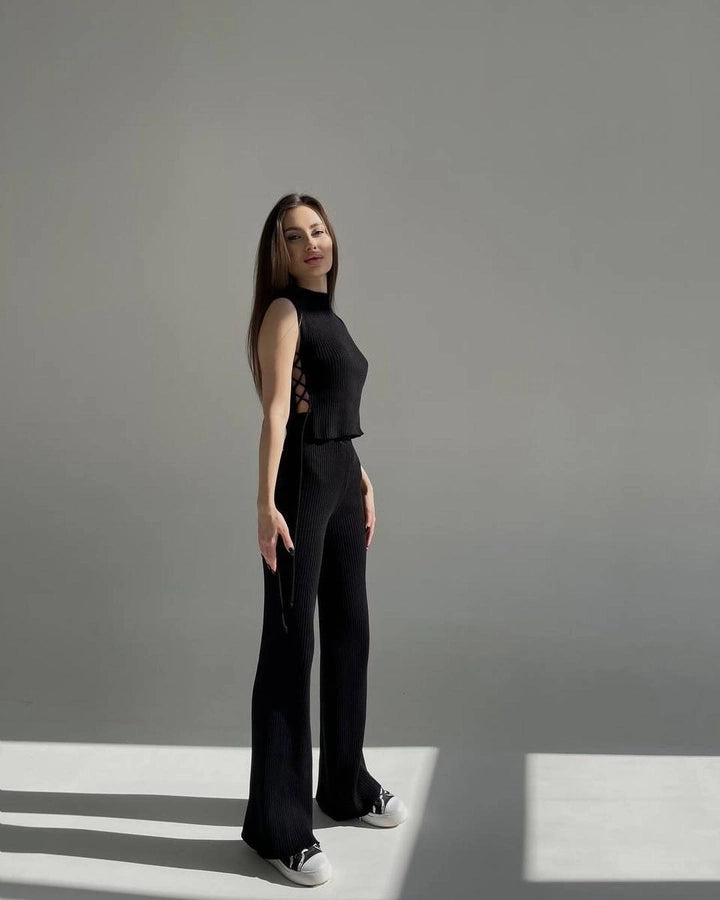 women's sexy solid color rayon pants sets