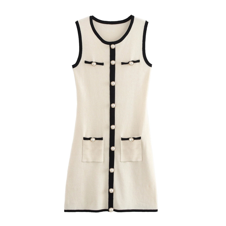 Women's Tank Dress Streetwear Round Neck Button Sleeveless Color Block Above Knee Casual Holiday