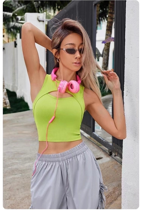 Women's Simple Style Solid Color Nylon U Neck Active Tops Vest