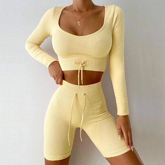 sports solid color nylon round neck active sets t-shirt leggings