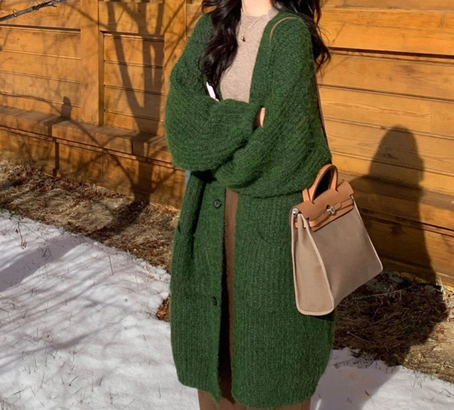 Korean Style Lazy Style Sweater Coat Autumn and Winter New Loose plus size Thickened Long   Knitted Cardigan for Women