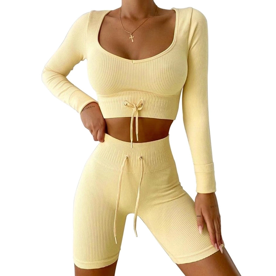 sports solid color nylon round neck active sets t-shirt leggings