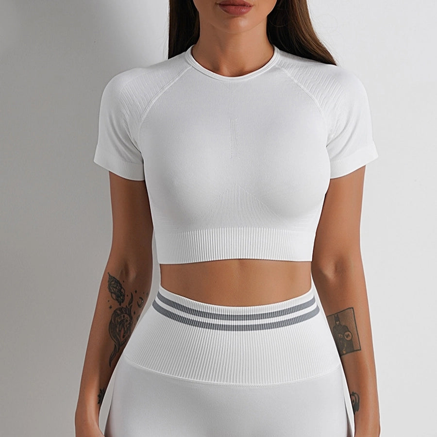 simple style solid color nylon round neck backless tracksuit racerback tank tops jogger pants
