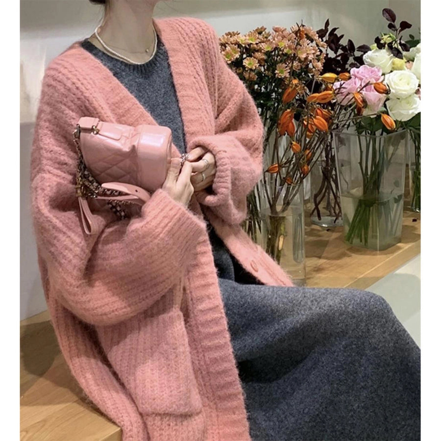Korean Style Lazy Style Sweater Coat Autumn and Winter New Loose plus size Thickened Long   Knitted Cardigan for Women