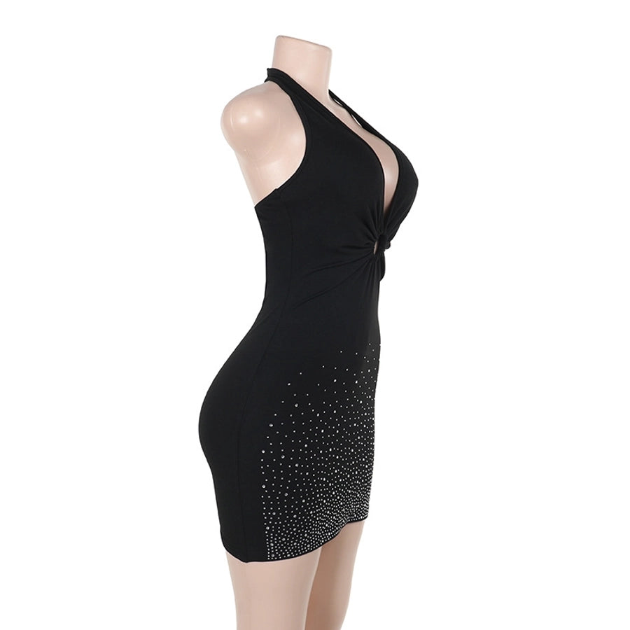 Women's Hip skirt Sexy Halter Neck Diamond Sleeveless Solid Color Above Knee Cocktail Party