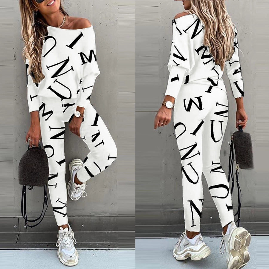 women's casual letter polyester pants sets