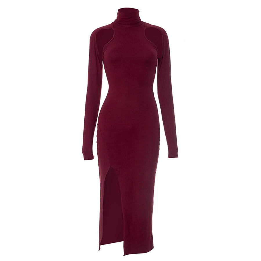 Women's Sheath Dress Sexy Turtleneck Long Sleeve Solid Color Maxi Long Dress Cocktail Party