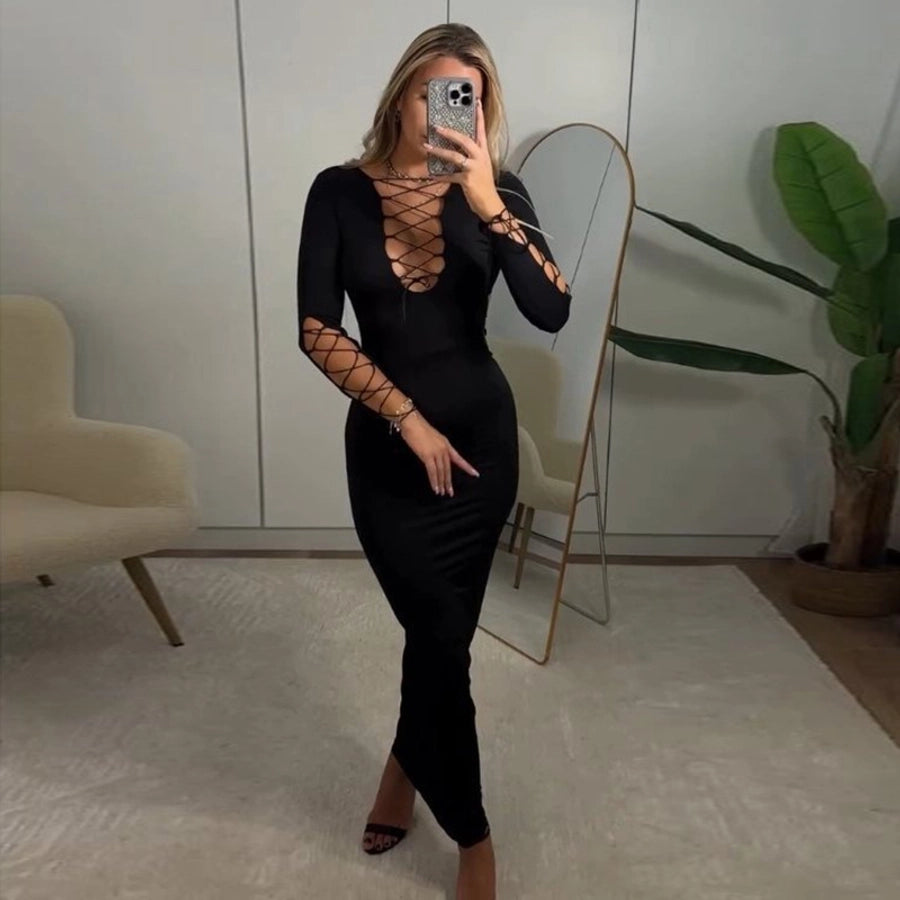 Women's Sheath Dress Streetwear Boat Neck Long Sleeve Solid Color Maxi Long Dress Travel