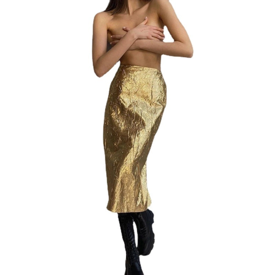 spring autumn fashion solid color polyester midi dress skirts