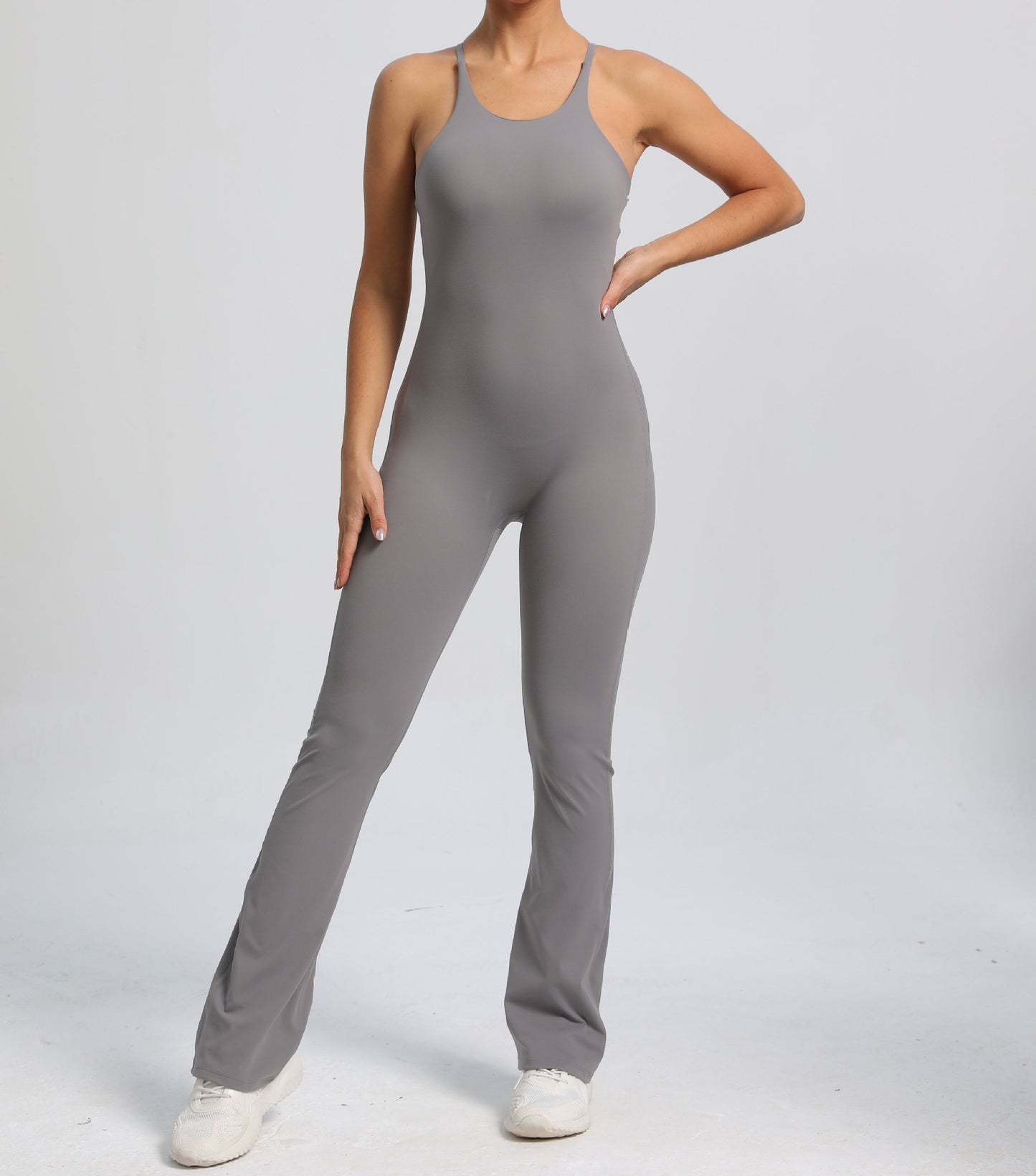 Fitness Yoga Running Simple Style Solid Color Full Length Jumpsuits