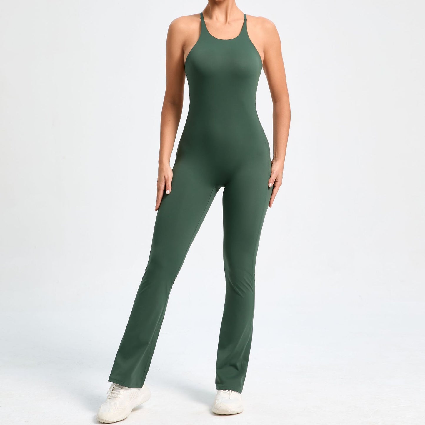 Fitness Yoga Running Simple Style Solid Color Full Length Jumpsuits