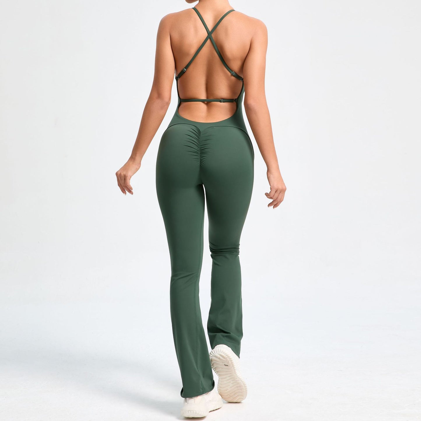 Fitness Yoga Running Simple Style Solid Color Full Length Jumpsuits