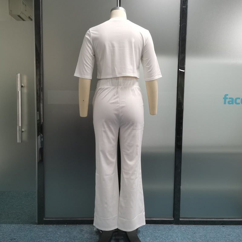 women's casual solid color polyester pocket pants sets