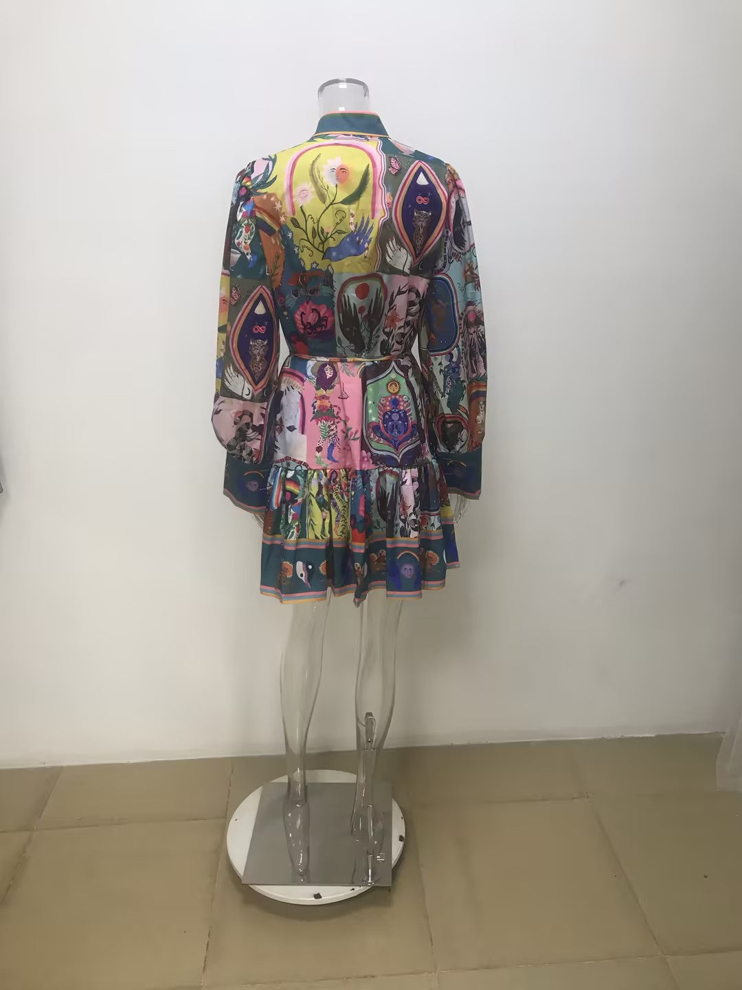 Women's Regular Dress Vintage Style Vacation Standing Collar Printing Long Sleeve Printing Above Knee Casual Holiday