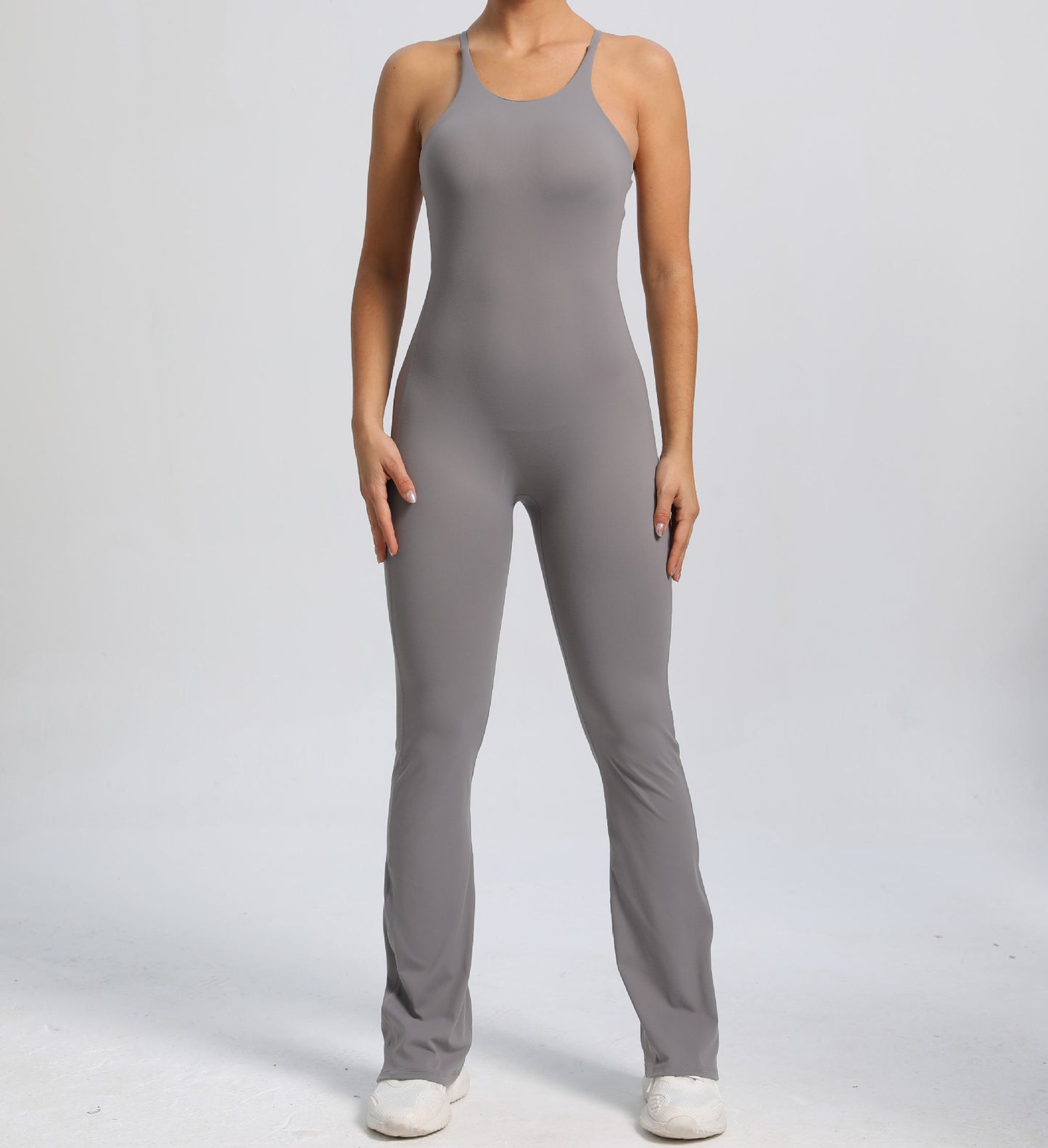 Fitness Yoga Running Simple Style Solid Color Full Length Jumpsuits