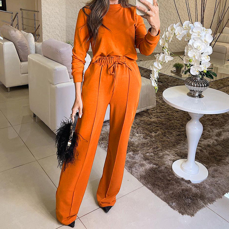 daily street women's simple style solid color spandex polyester pants sets pants sets