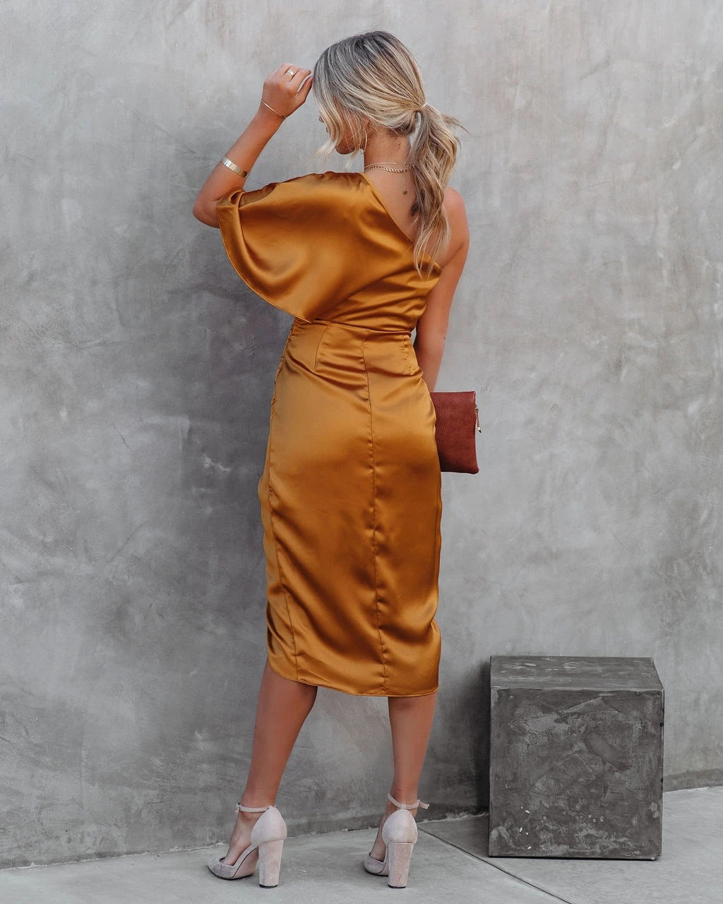 women's irregular skirt sexy patchwork short sleeve solid color knee-length banquet