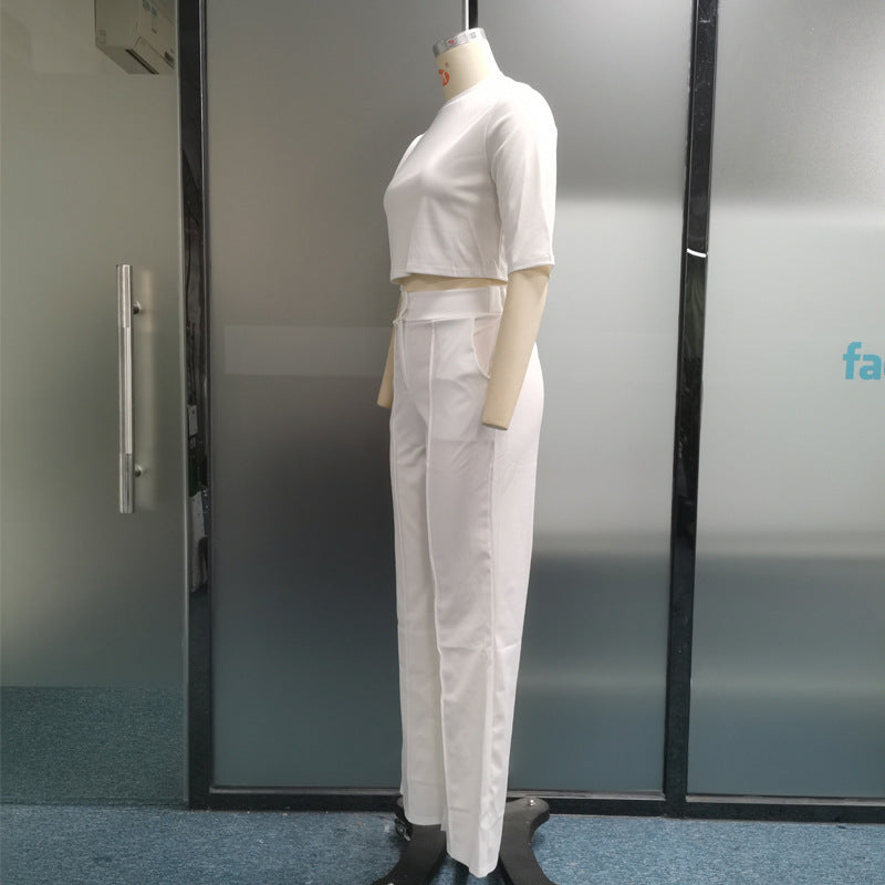 women's casual solid color polyester pocket pants sets