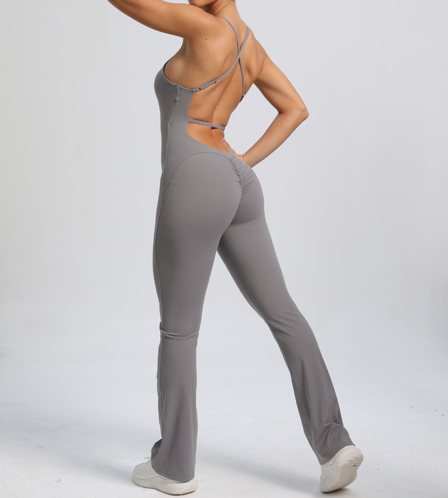 Fitness Yoga Running Simple Style Solid Color Full Length Jumpsuits