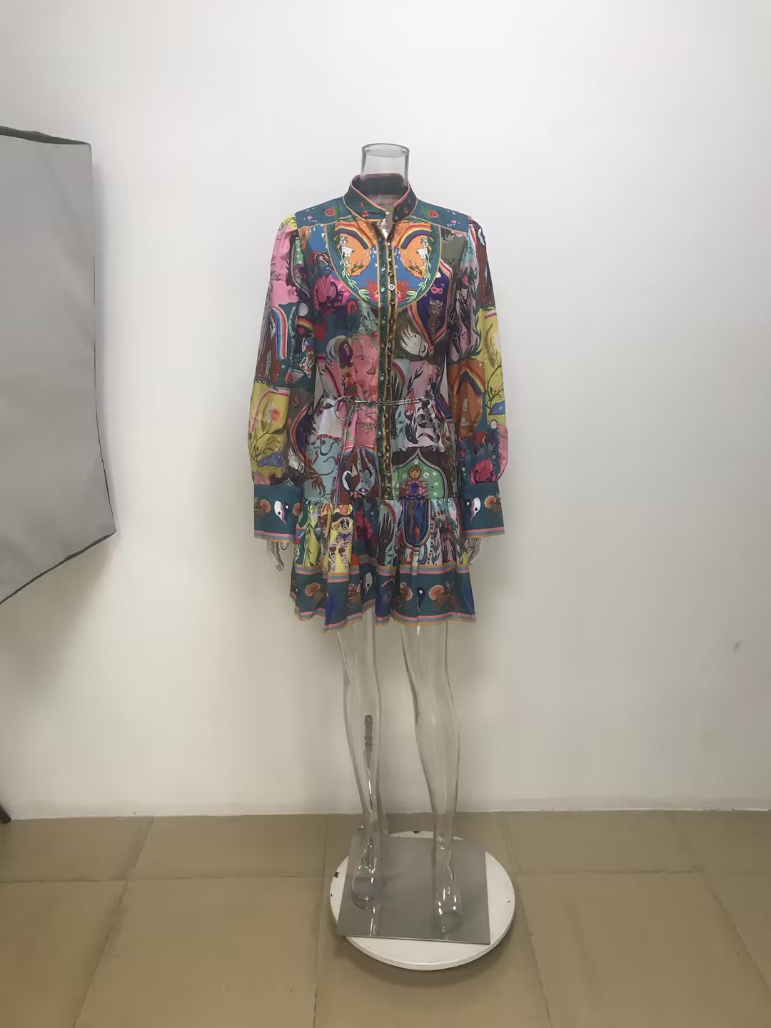 Women's Regular Dress Vintage Style Vacation Standing Collar Printing Long Sleeve Printing Above Knee Casual Holiday