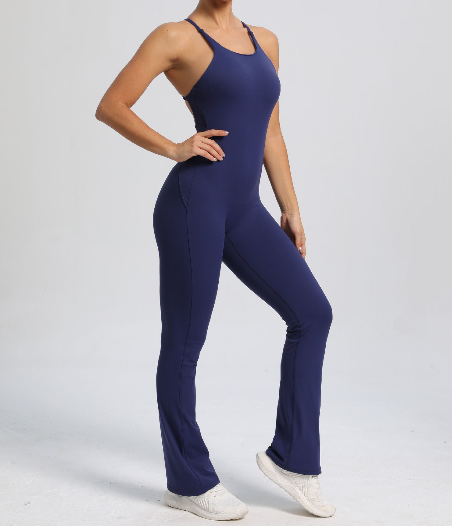 Fitness Yoga Running Simple Style Solid Color Full Length Jumpsuits