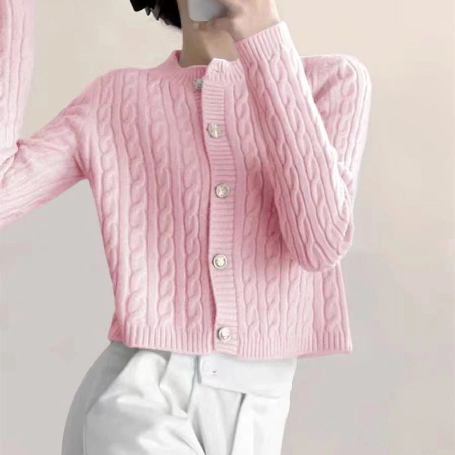 Korean Style Round Neck Twist Knitted Cardigan Women's  Autumn Loose Solid Color Top Long Sleeve Candy Color Sweater Coat