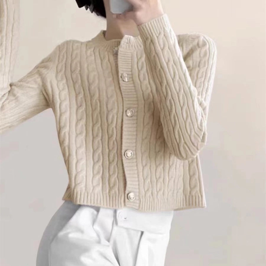 Korean Style Round Neck Twist Knitted Cardigan Women's  Autumn Loose Solid Color Top Long Sleeve Candy Color Sweater Coat