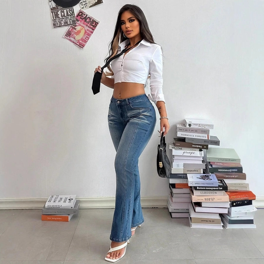 Women's Daily Casual Solid Color Full Length Jeans