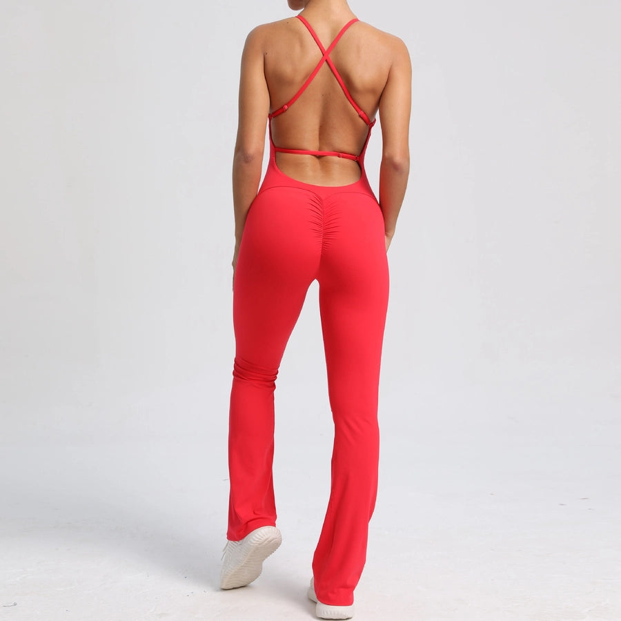 Fitness Yoga Running Simple Style Solid Color Full Length Jumpsuits