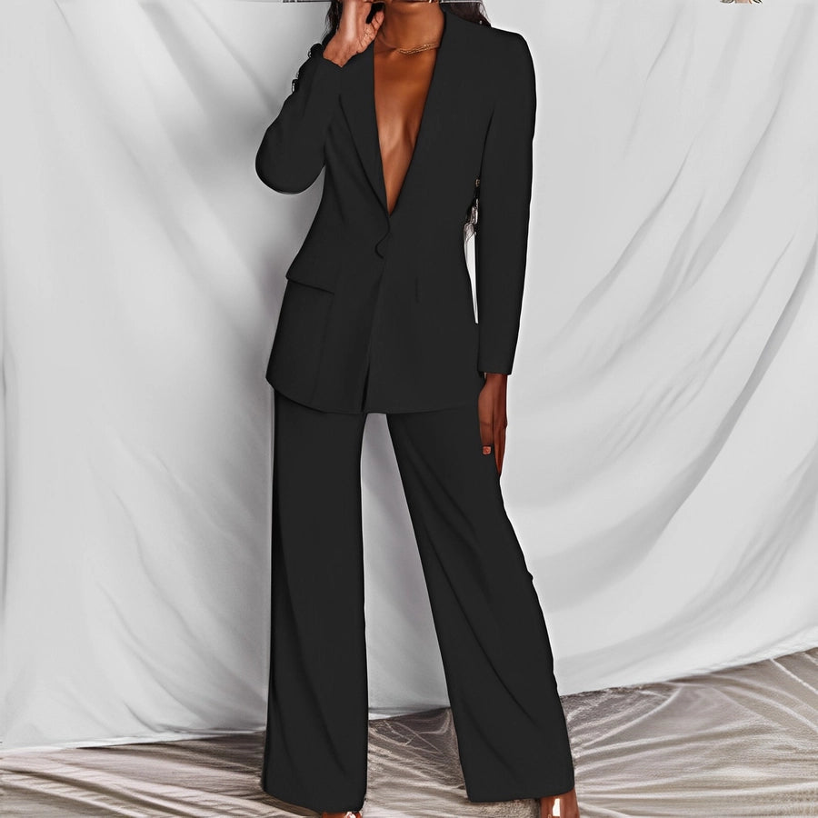 women's elegant solid color polyester blazer suits