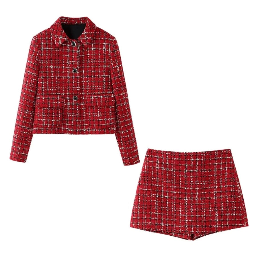 Holiday Daily Women's Elegant Plaid Polyester Pants Sets Skirt Sets