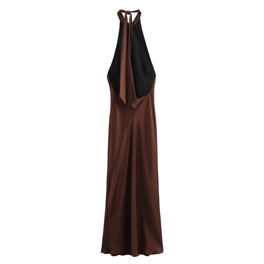 Women's Sheath Dress Elegant Halter Neck Backless Sleeveless Solid Color Midi Dress Cocktail Party