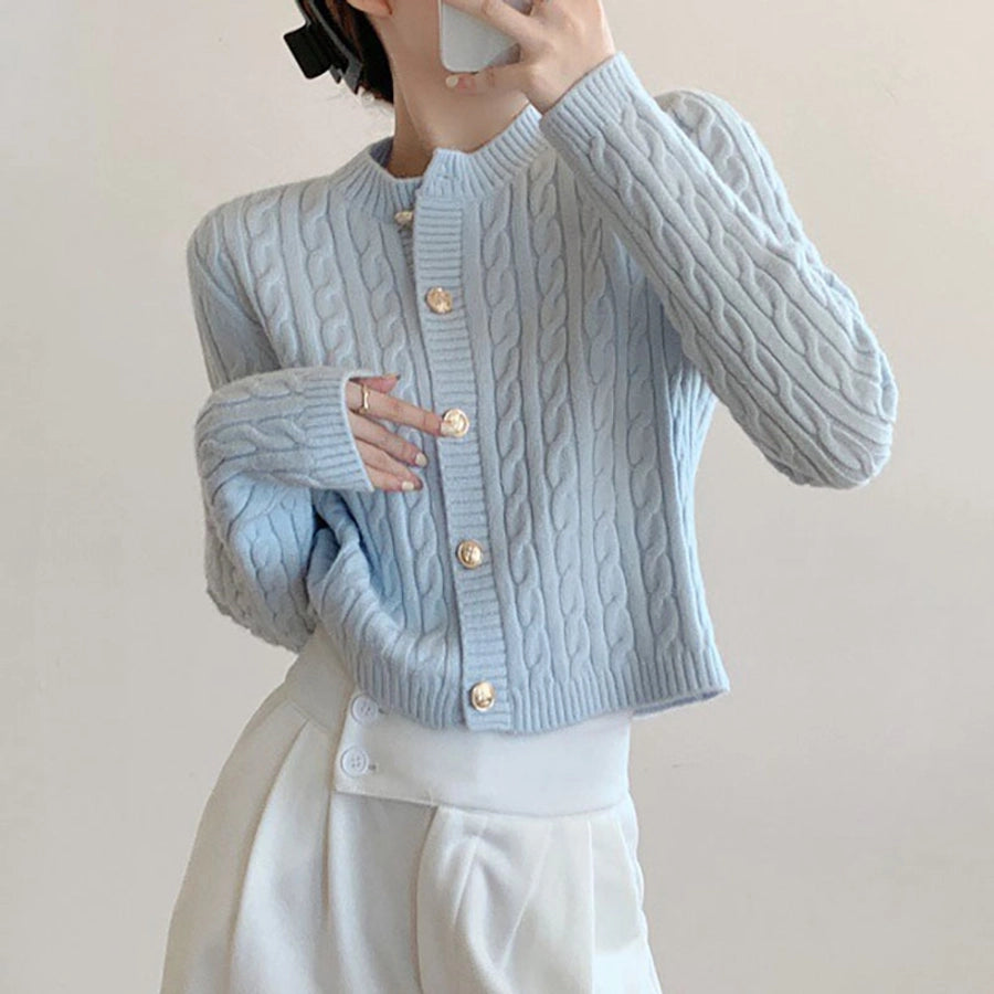 Korean Style Round Neck Twist Knitted Cardigan Women's  Autumn Loose Solid Color Top Long Sleeve Candy Color Sweater Coat