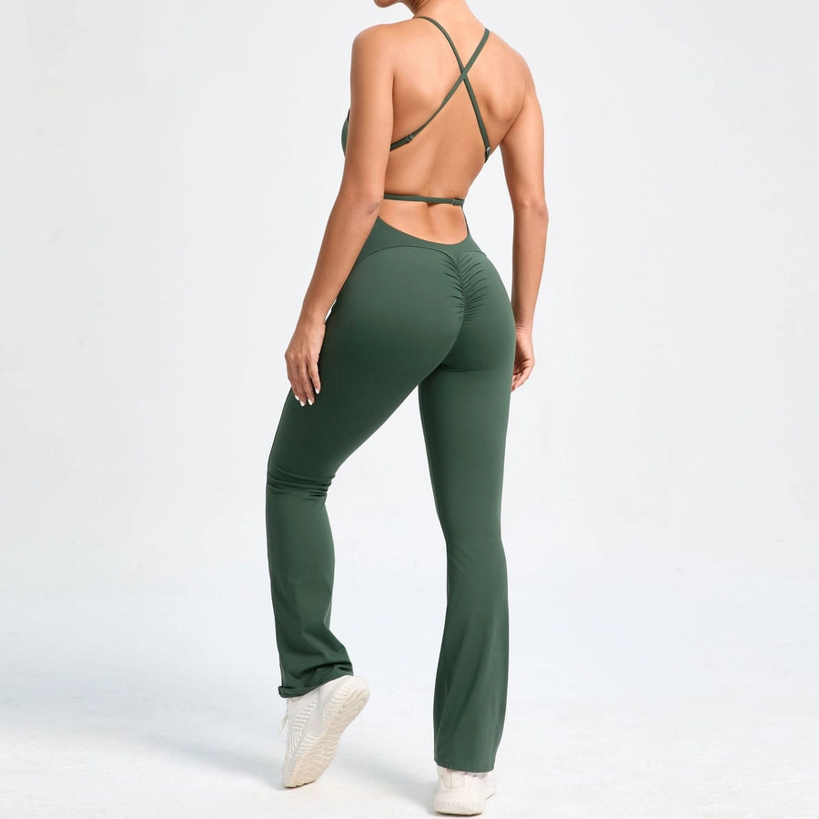 Fitness Yoga Running Simple Style Solid Color Full Length Jumpsuits