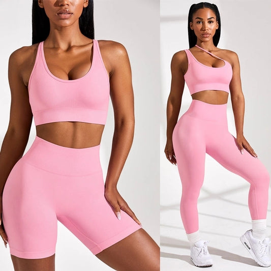 sports solid color chemical fiber blend v neck tracksuit vest leggings