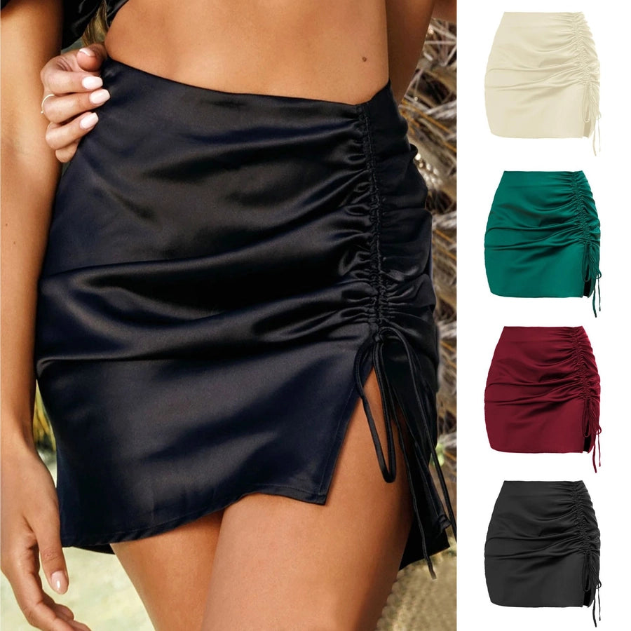 summer sexy solid color polyester above knee skirts