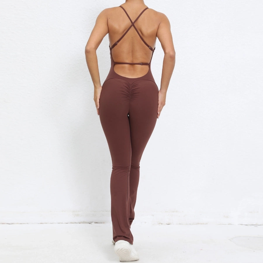 Fitness Yoga Running Simple Style Solid Color Full Length Jumpsuits