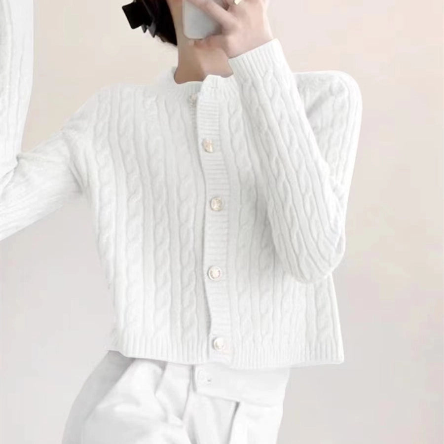 Korean Style Round Neck Twist Knitted Cardigan Women's  Autumn Loose Solid Color Top Long Sleeve Candy Color Sweater Coat