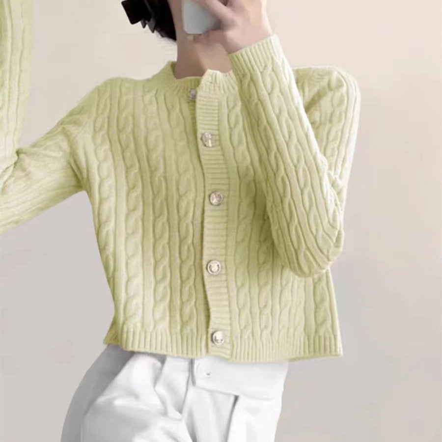 Korean Style Round Neck Twist Knitted Cardigan Women's  Autumn Loose Solid Color Top Long Sleeve Candy Color Sweater Coat