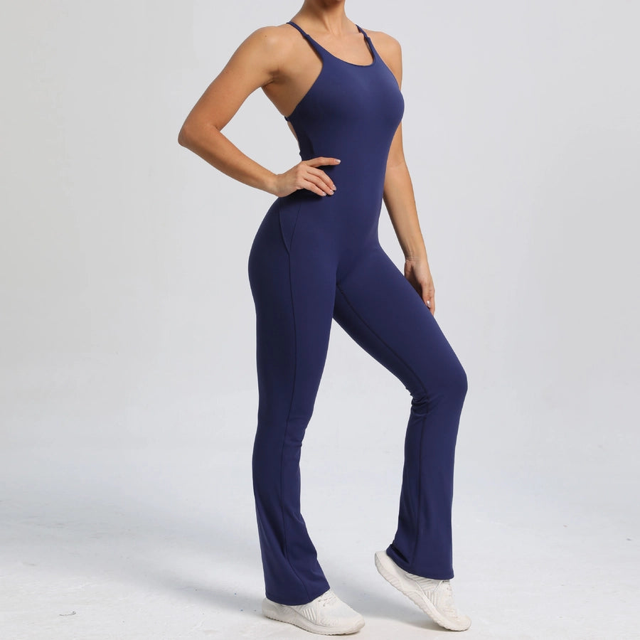 Fitness Yoga Running Simple Style Solid Color Full Length Jumpsuits